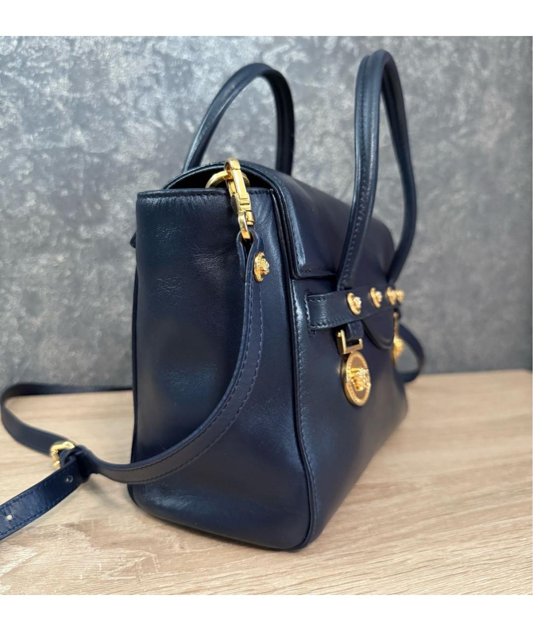VERSACE Темно-синяя кожаная сумка с короткими ручками, фото 2