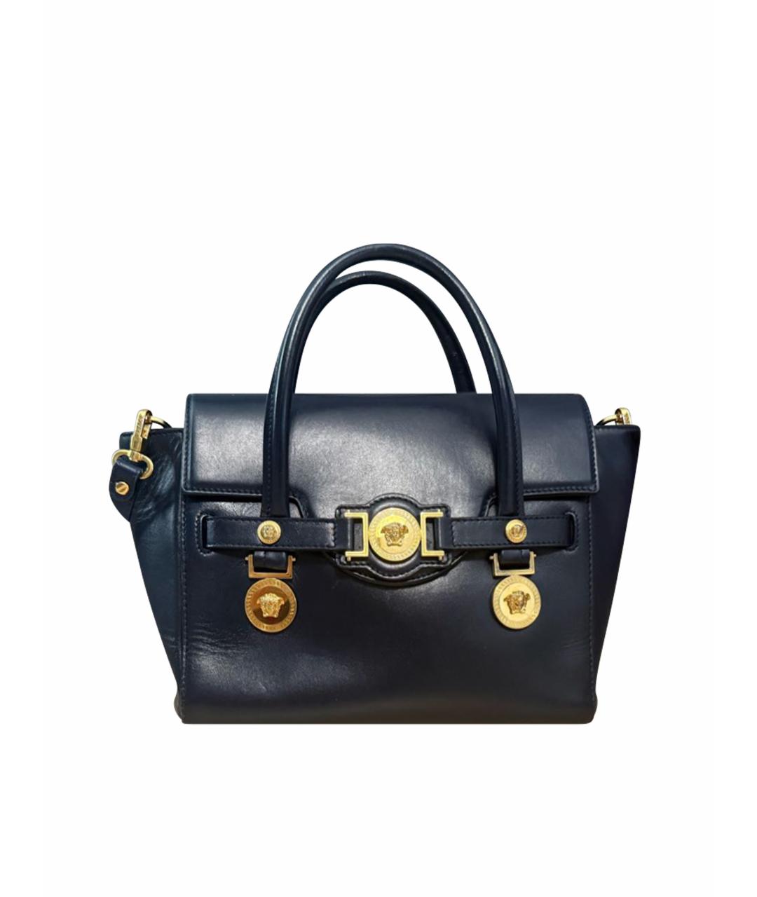 VERSACE Темно-синяя кожаная сумка с короткими ручками, фото 1