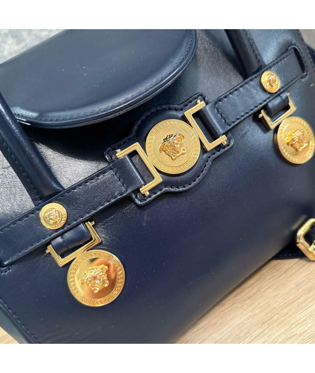 VERSACE Темно-синяя кожаная сумка с короткими ручками, фото 8