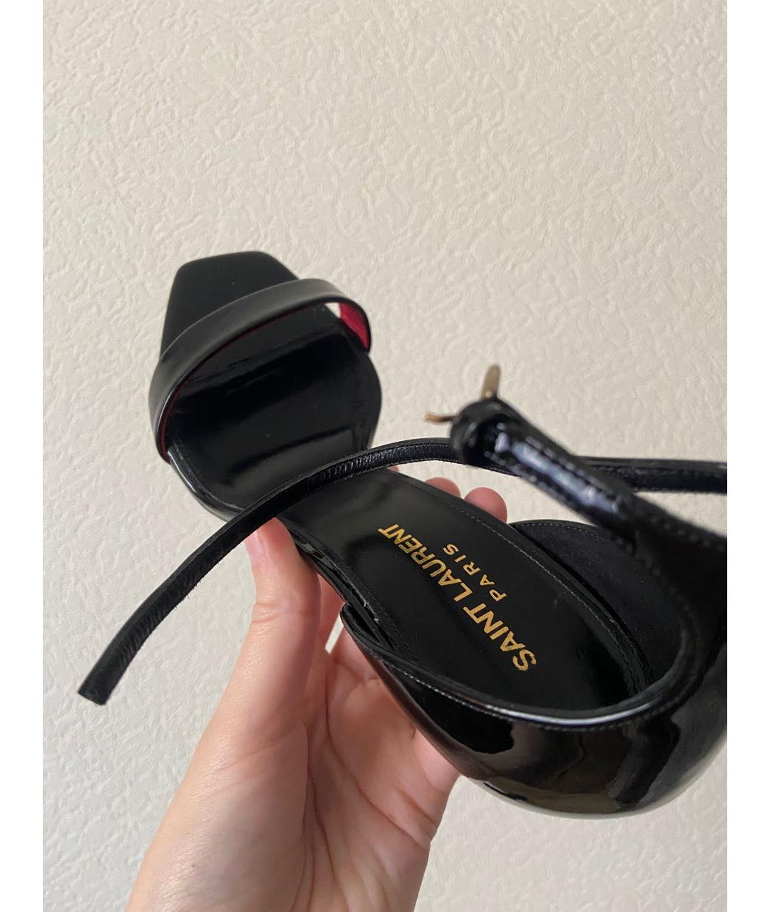 SAINT LAURENT Черные босоножки из лакированной кожи, фото 6