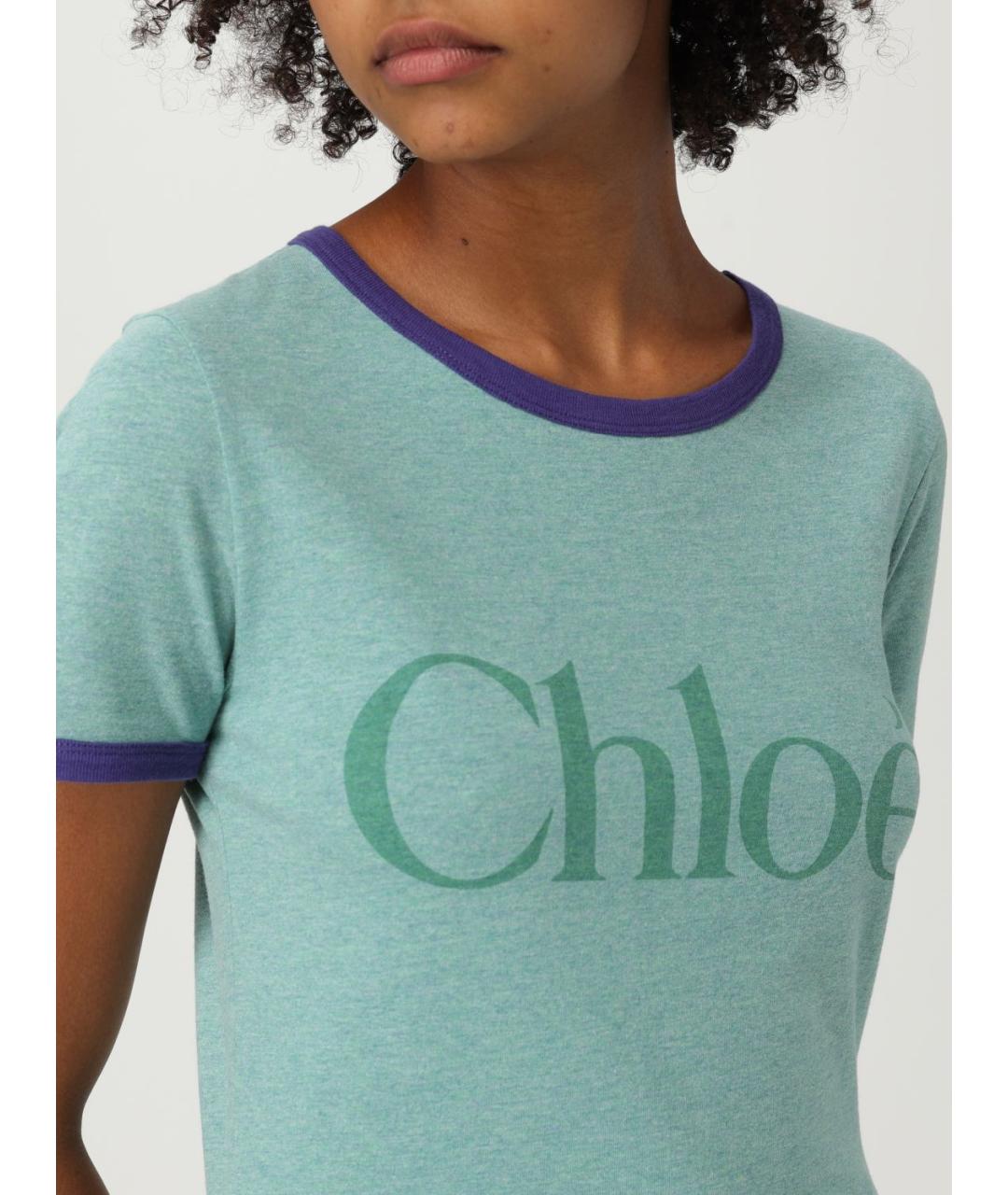 CHLOE Бирюзовая хлопковая футболка, фото 5