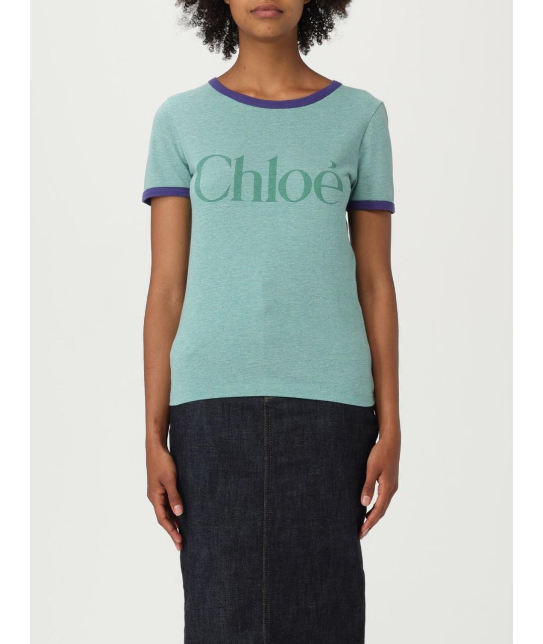 CHLOE Бирюзовая хлопковая футболка, фото 2