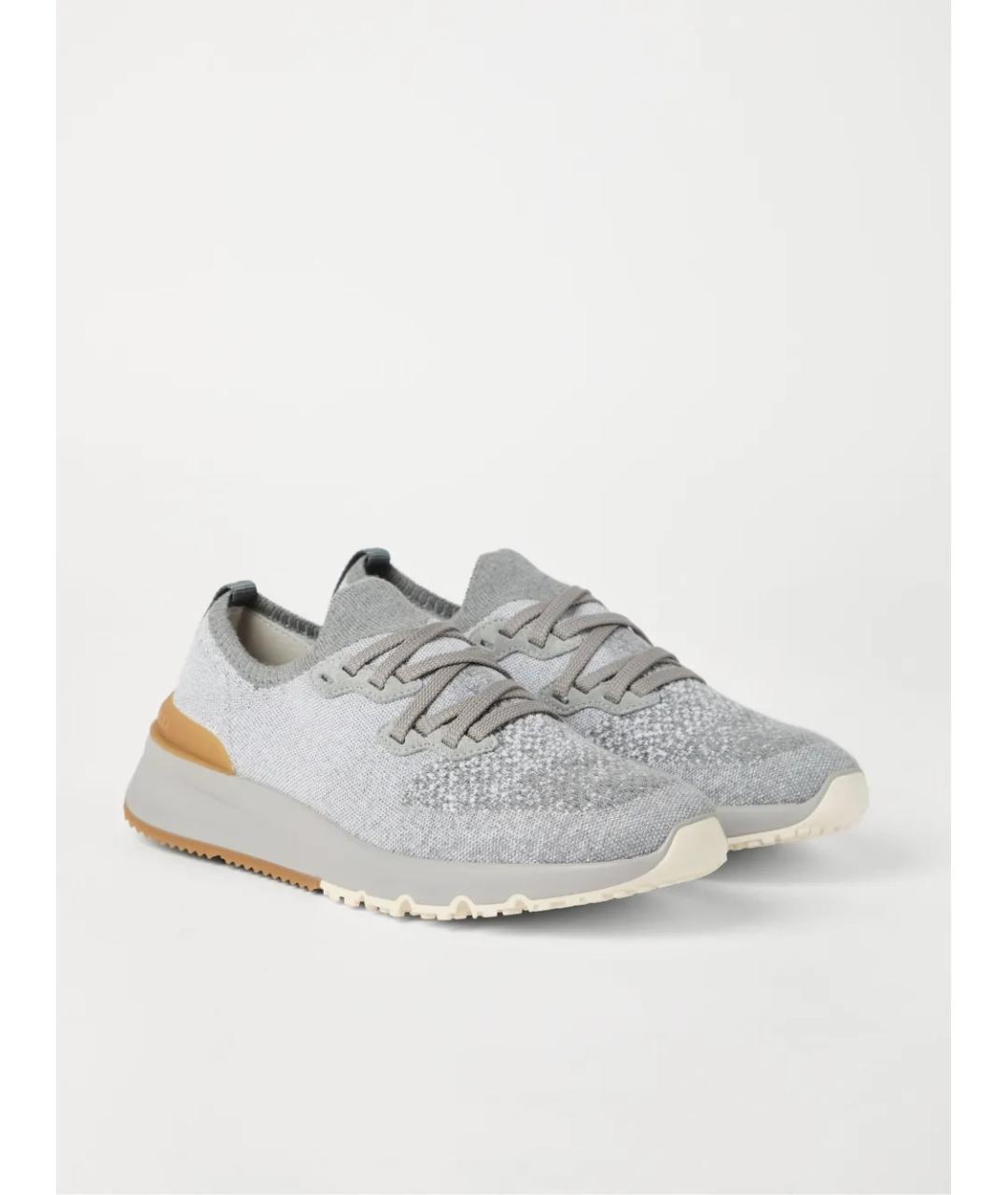 BRUNELLO CUCINELLI Серые текстильные низкие кроссовки / кеды, фото 2