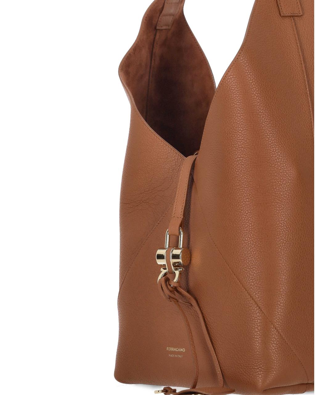 FERRAGAMO Коричневая кожаная сумка через плечо, фото 4