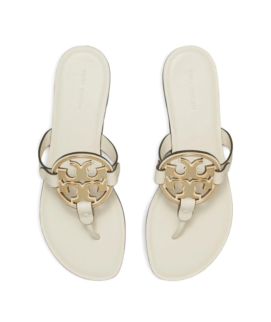 TORY BURCH Белые кожаные шлепанцы, фото 3