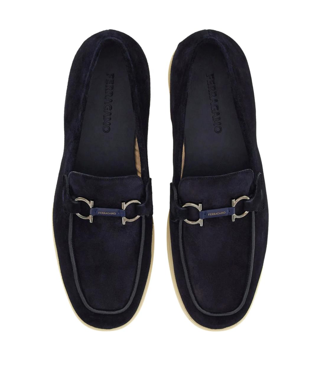 FERRAGAMO Темно-синие кожаные лоферы, фото 5