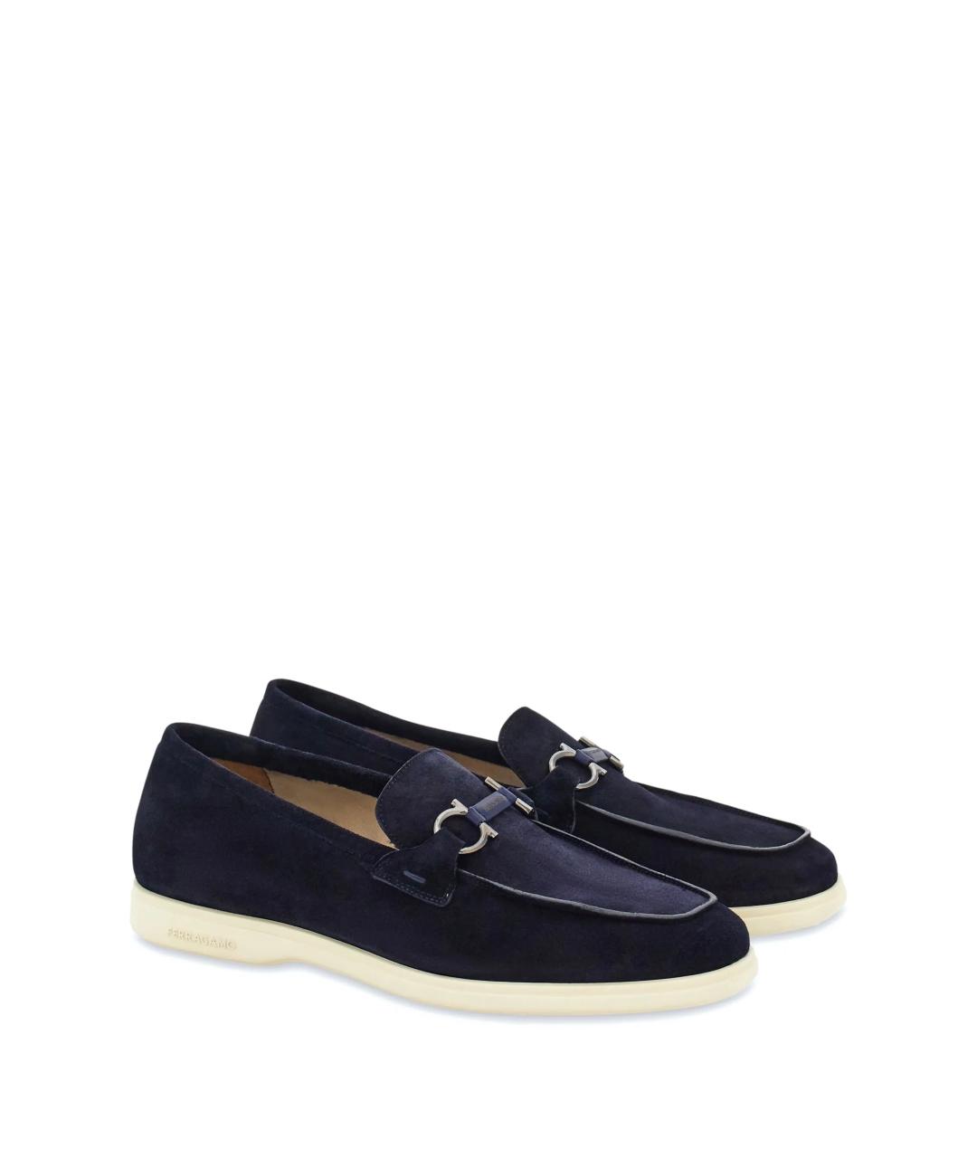 FERRAGAMO Темно-синие кожаные лоферы, фото 2