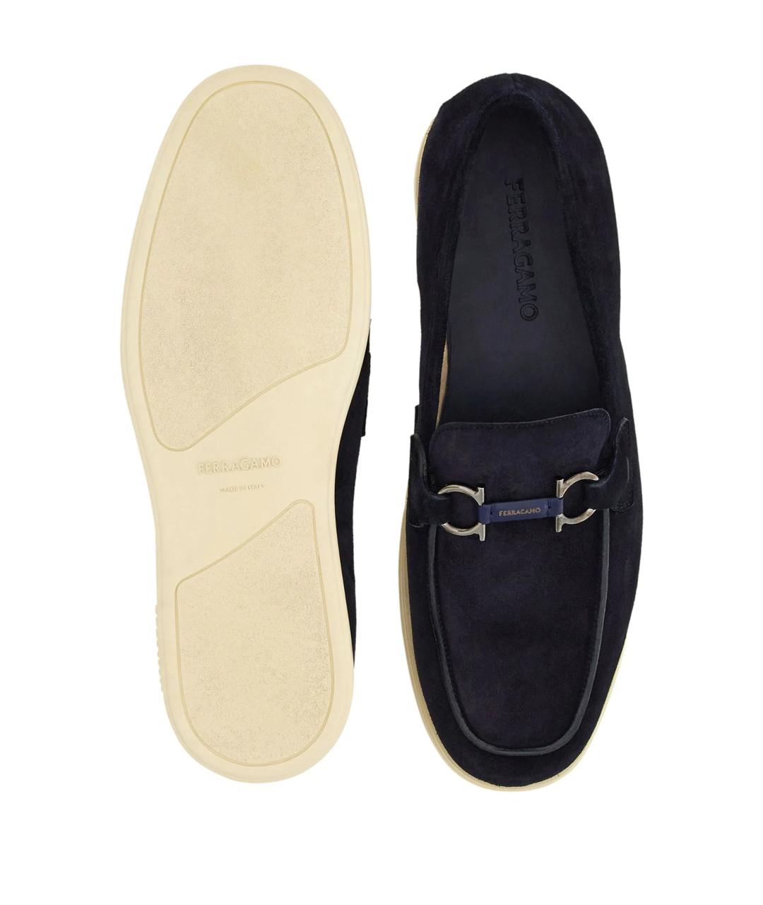 FERRAGAMO Темно-синие кожаные лоферы, фото 6