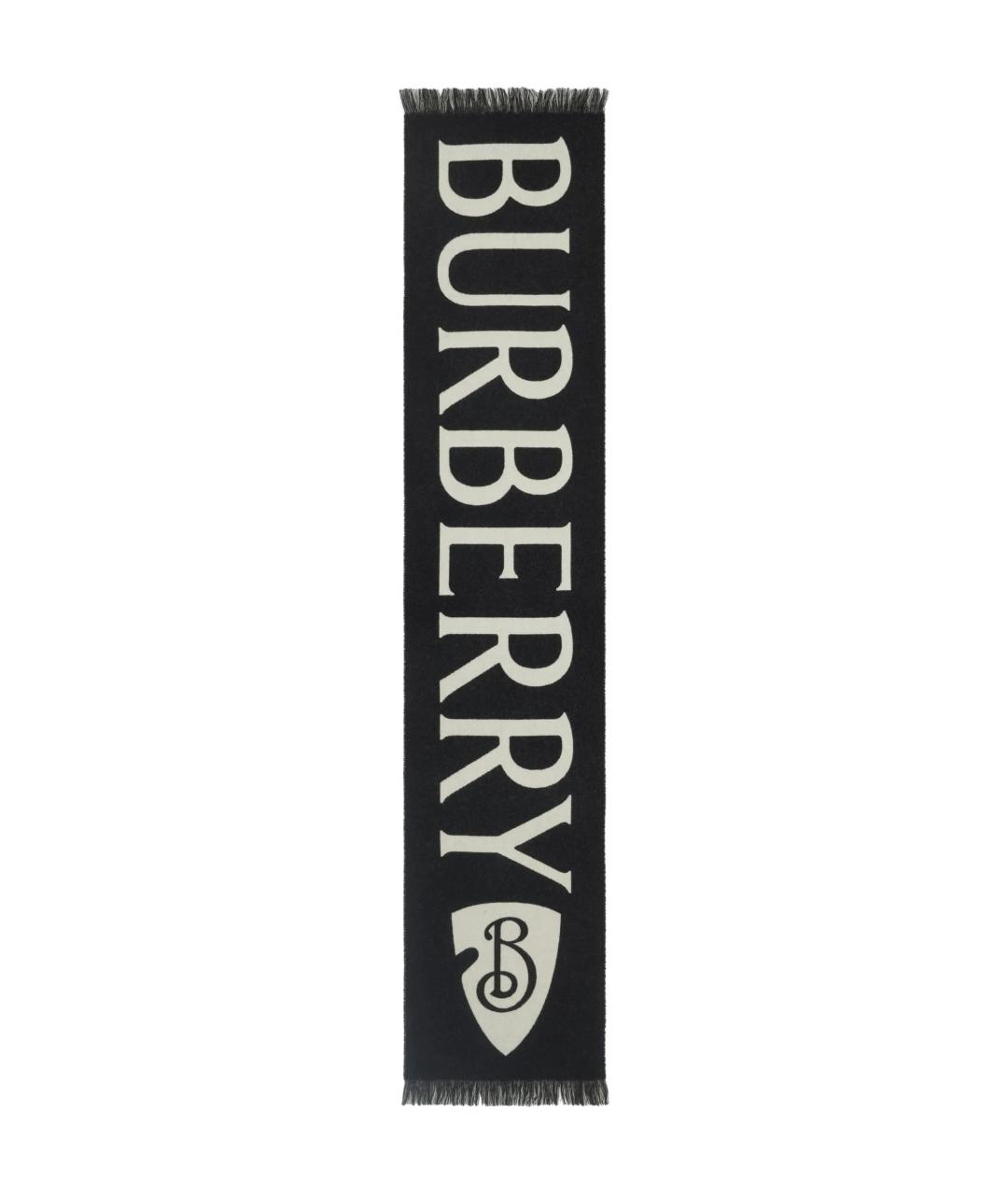 BURBERRY Черный шерстяной шарф, фото 2
