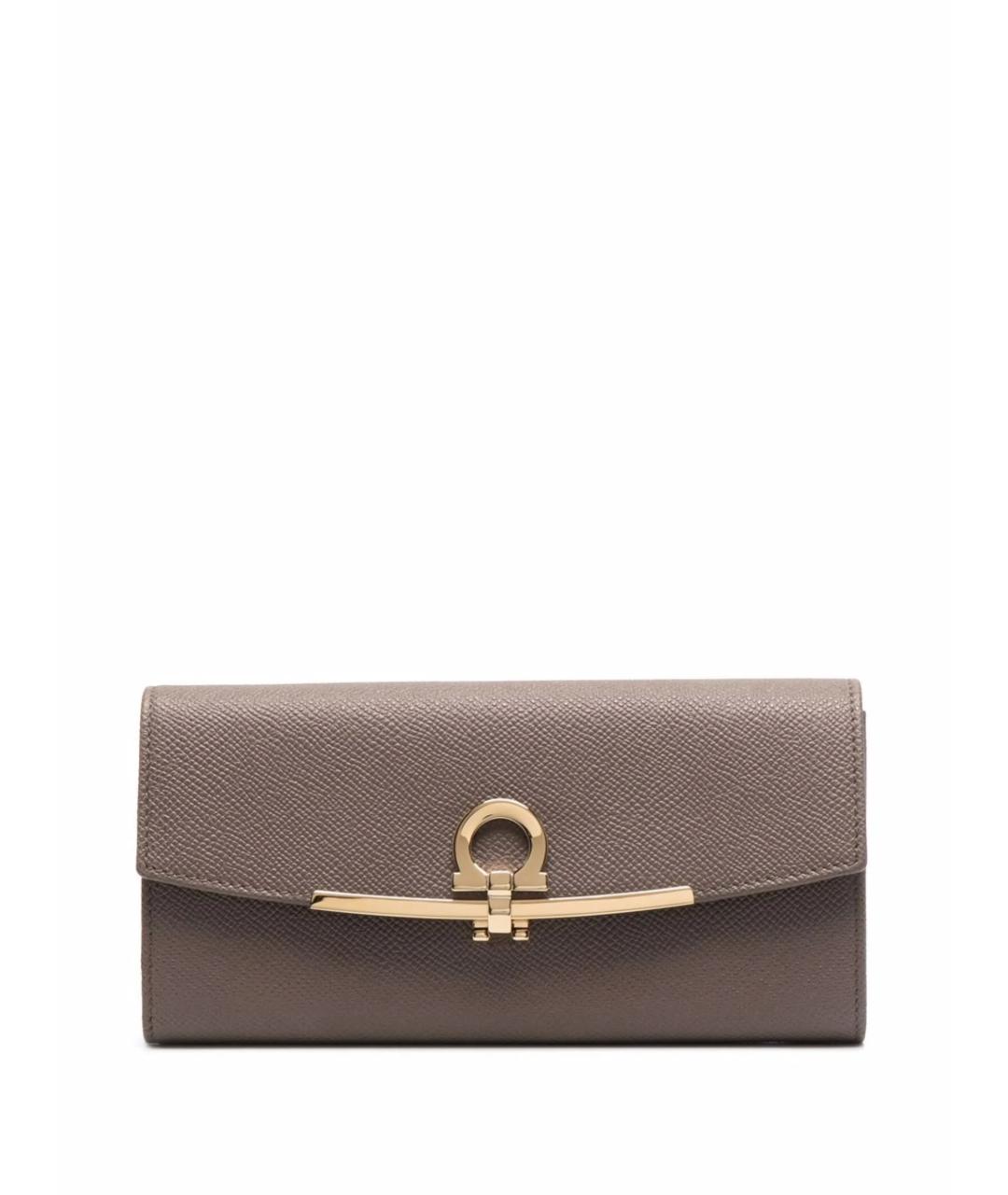 FERRAGAMO Серый кожаный кошелек, фото 1