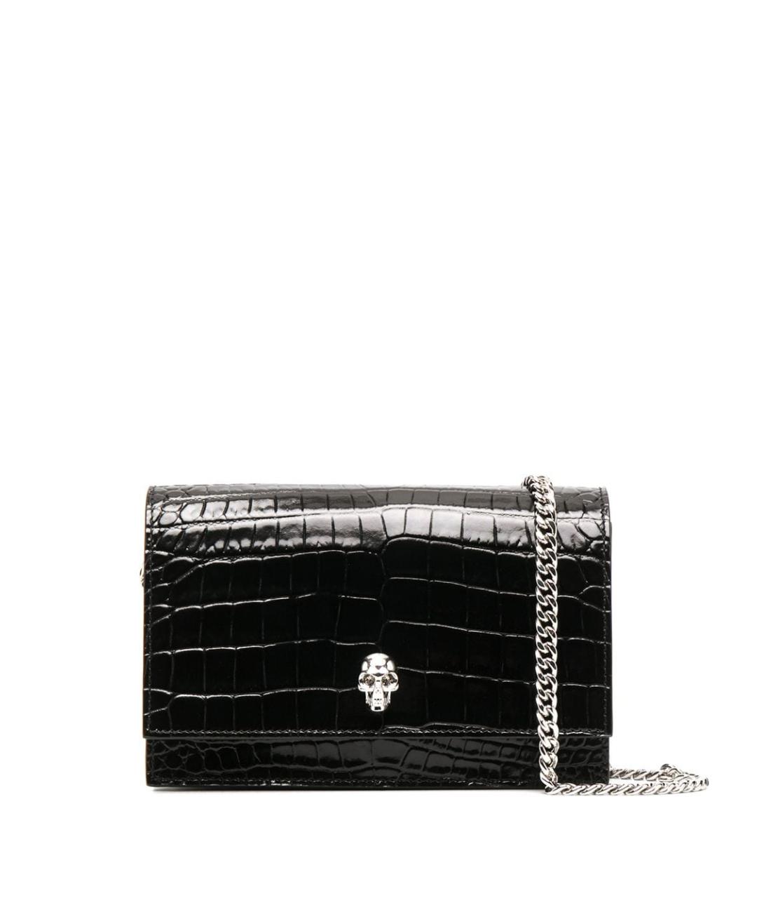 ALEXANDER MCQUEEN Черная сумка через плечо из лакированной кожи, фото 1