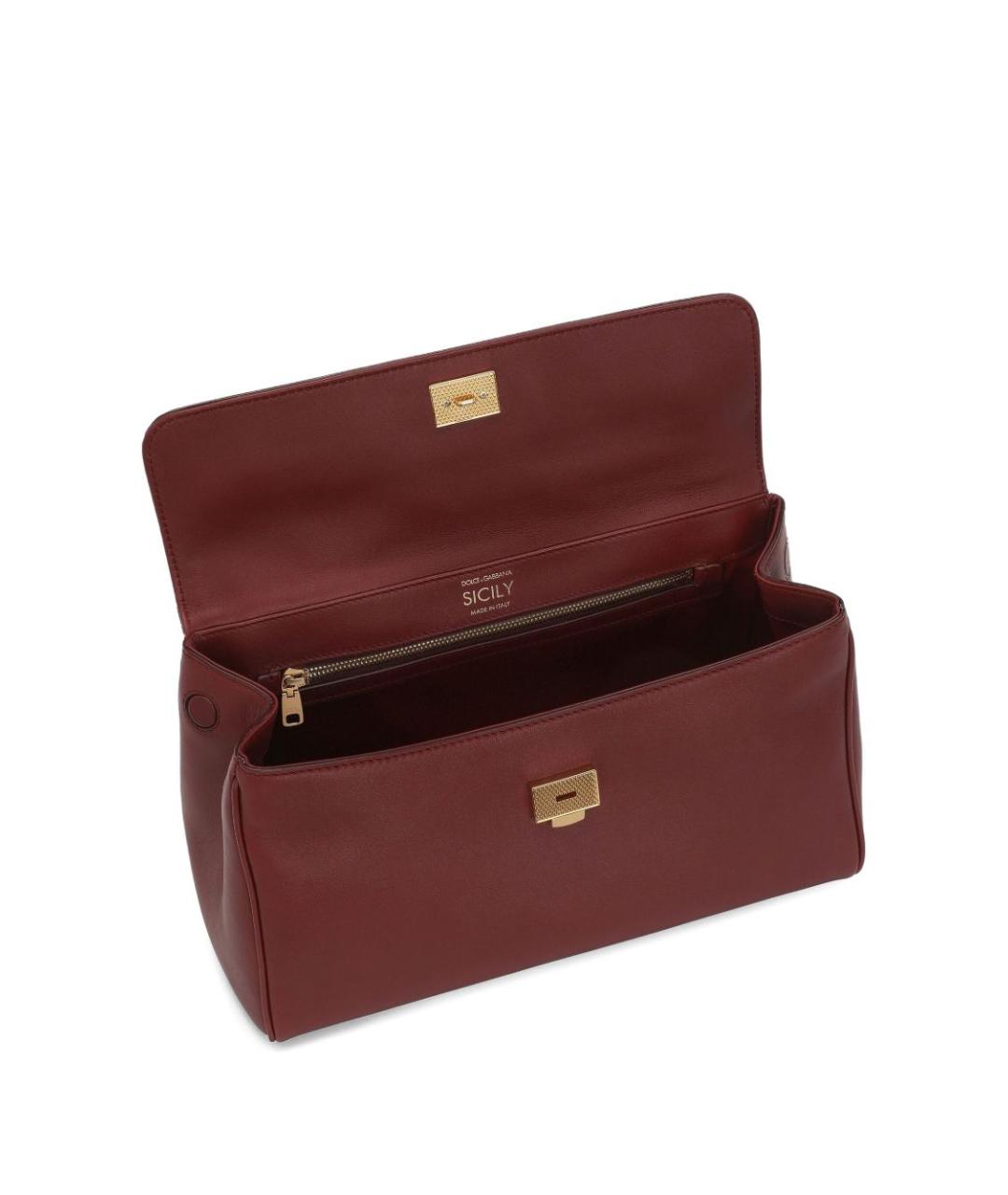 DOLCE&GABBANA Бордовая кожаная сумка с короткими ручками, фото 4