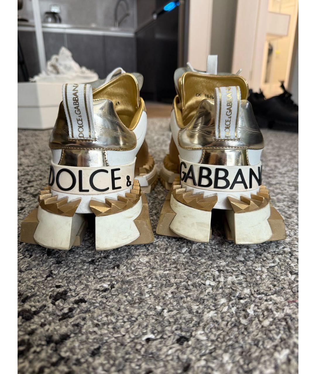DOLCE&GABBANA Золотые кожаные низкие кроссовки / кеды, фото 4