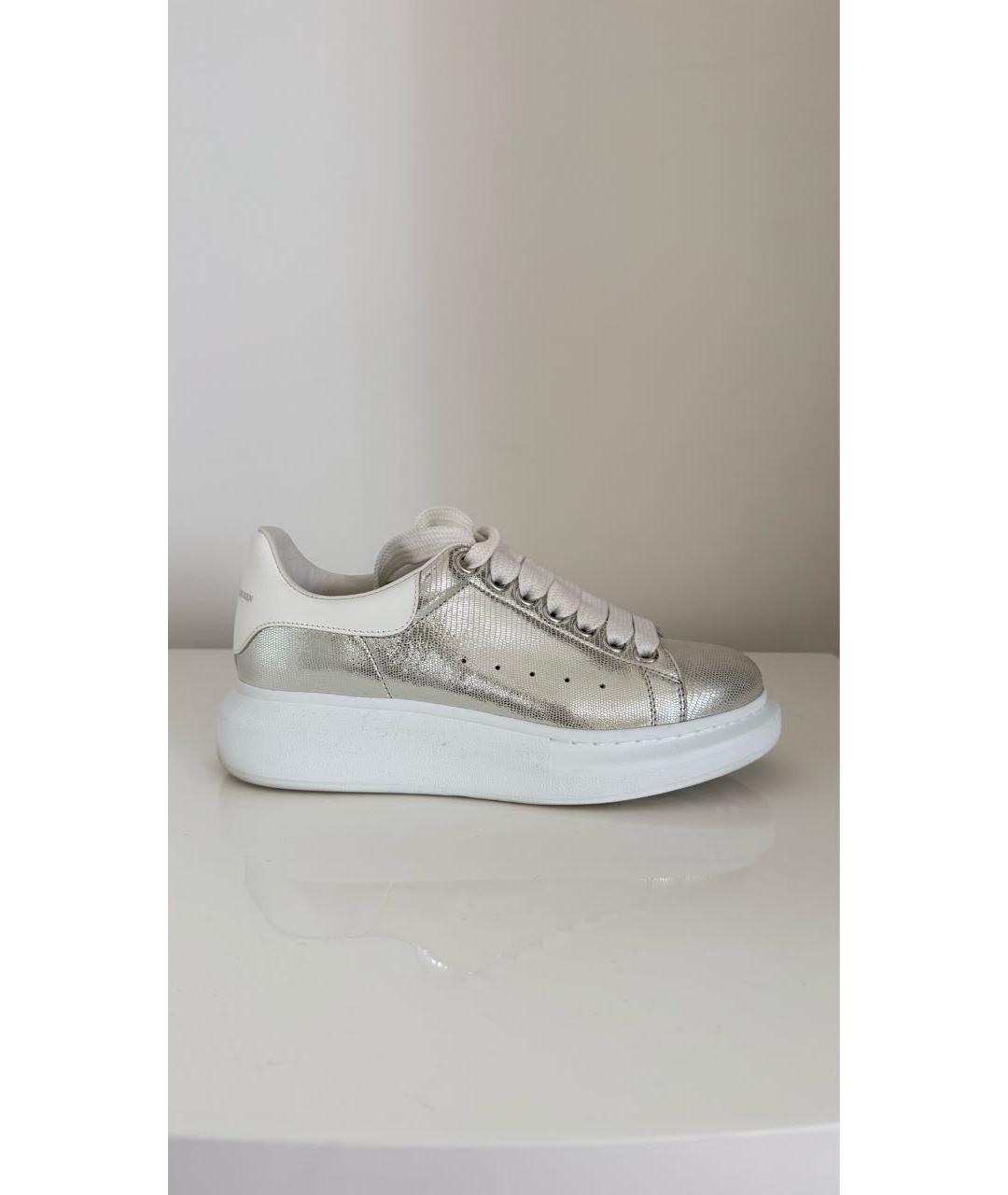 ALEXANDER MCQUEEN Серебряные кожаные кроссовки, фото 5
