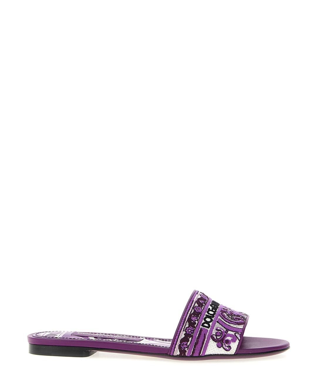 DOLCE&GABBANA Фиолетовые кожаные шлепанцы, фото 1