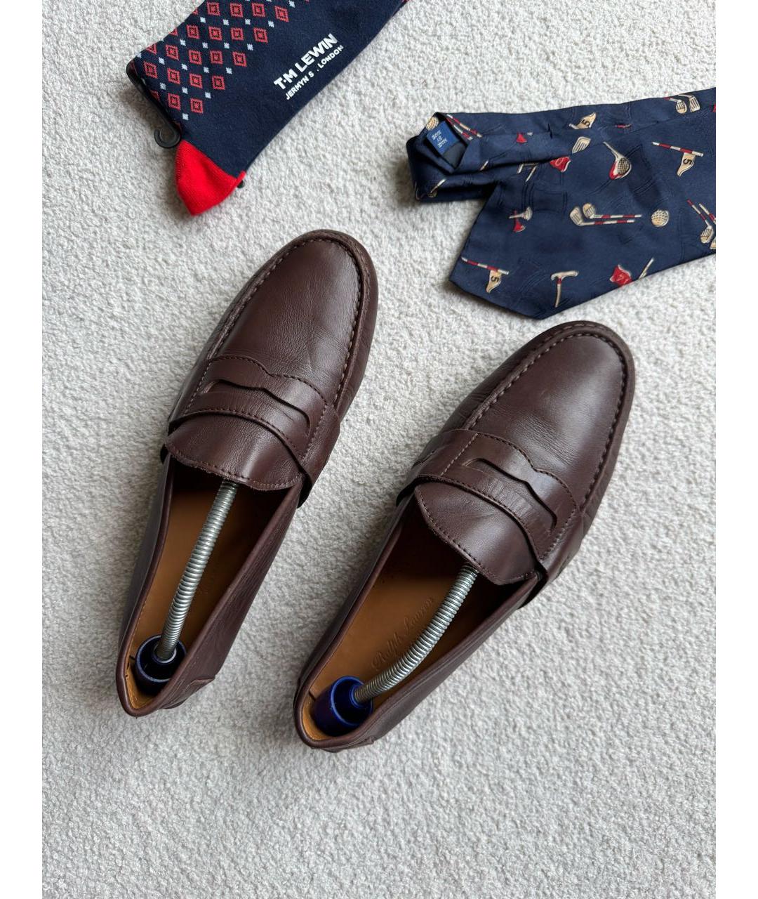 RALPH LAUREN PURPLE LABEL Коричневые кожаные мокасины, фото 8