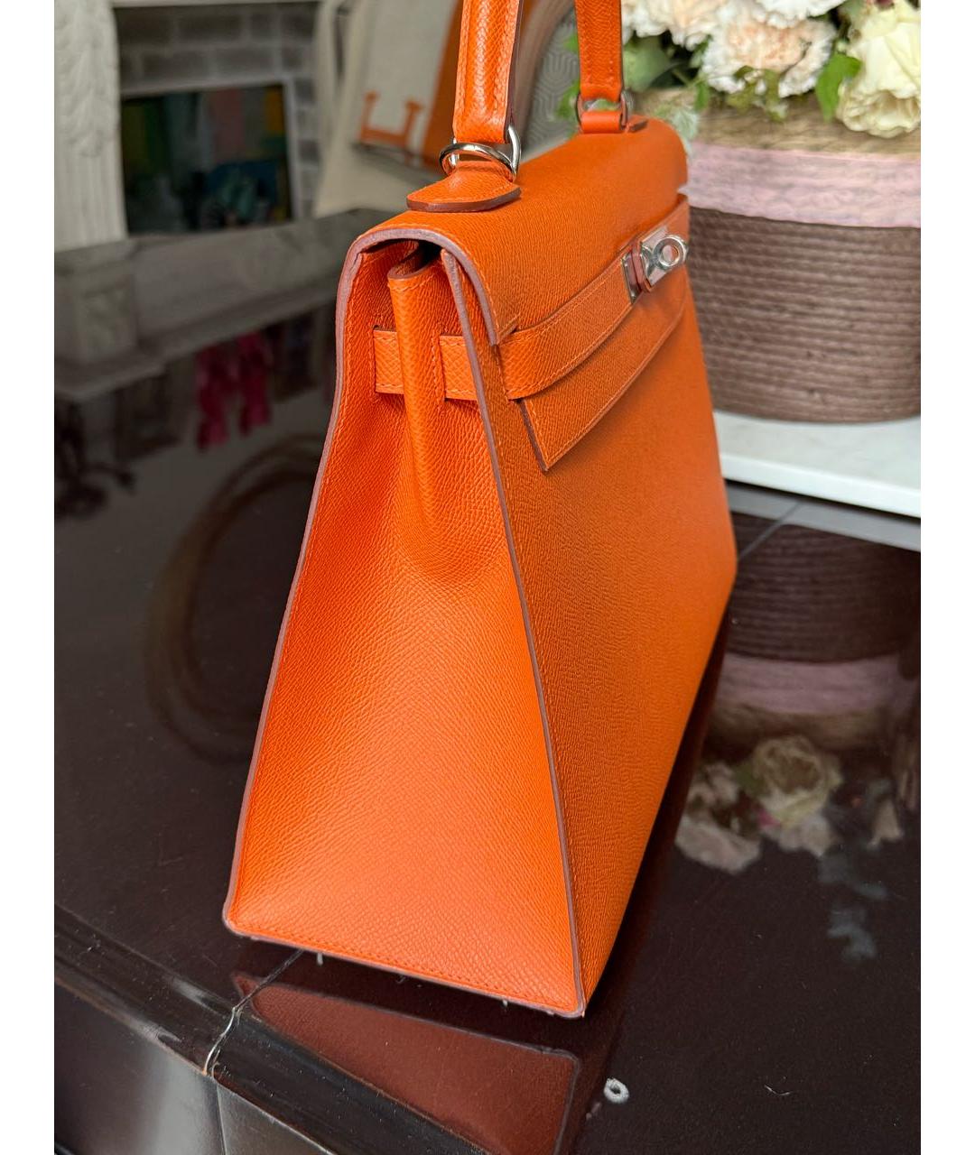HERMES Оранжевая кожаная сумка тоут, фото 5