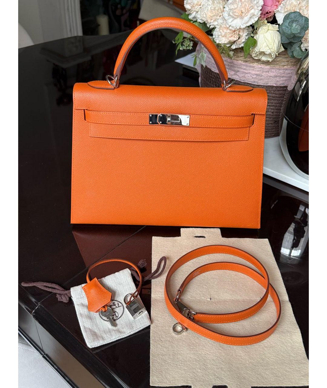 HERMES Оранжевая кожаная сумка тоут, фото 2