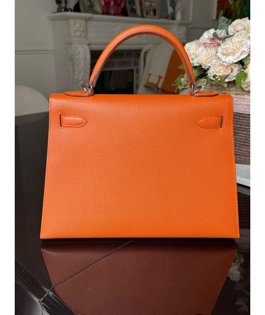 HERMES Оранжевая кожаная сумка тоут, фото 3