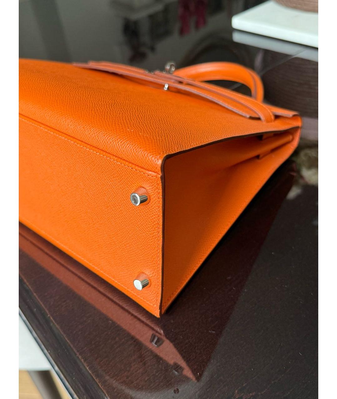 HERMES Оранжевая кожаная сумка тоут, фото 7