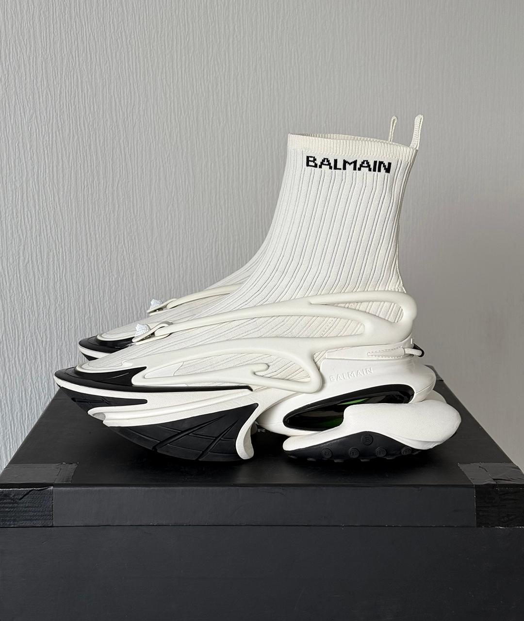 BALMAIN Белые текстильные высокие кроссовки / кеды, фото 5