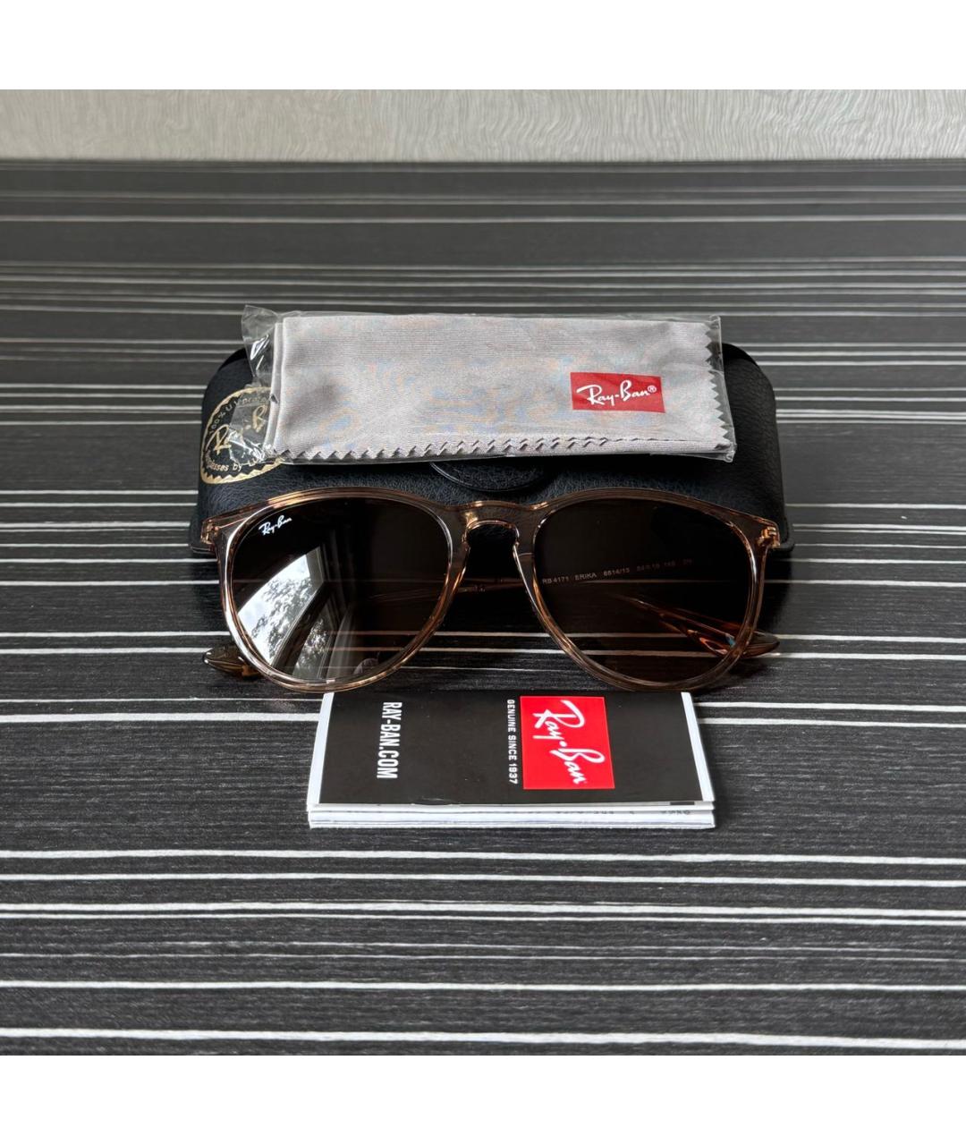 RAY BAN Коричневые пластиковые солнцезащитные очки, фото 5