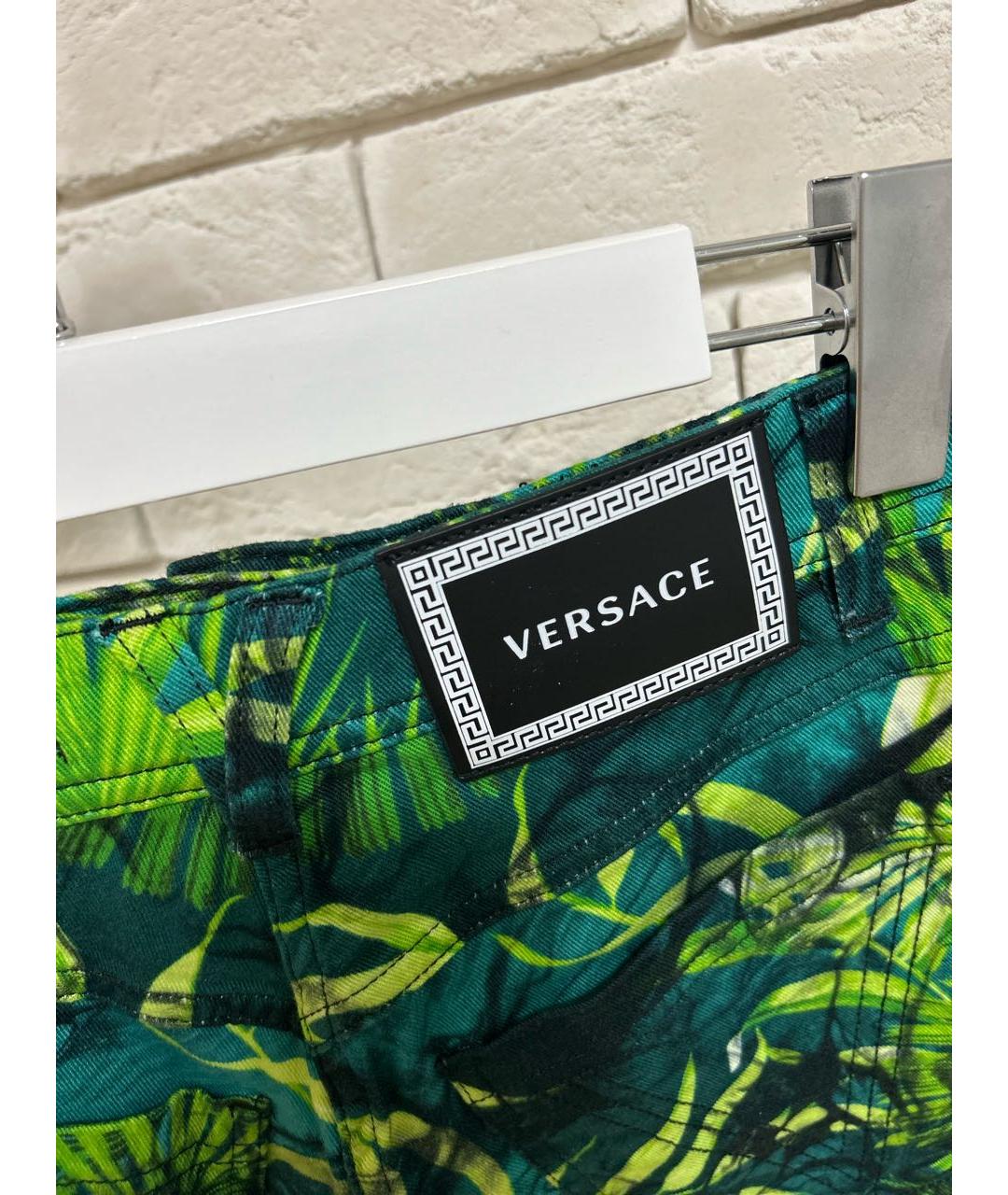 VERSACE Зеленые хлопко-эластановые шорты, фото 5