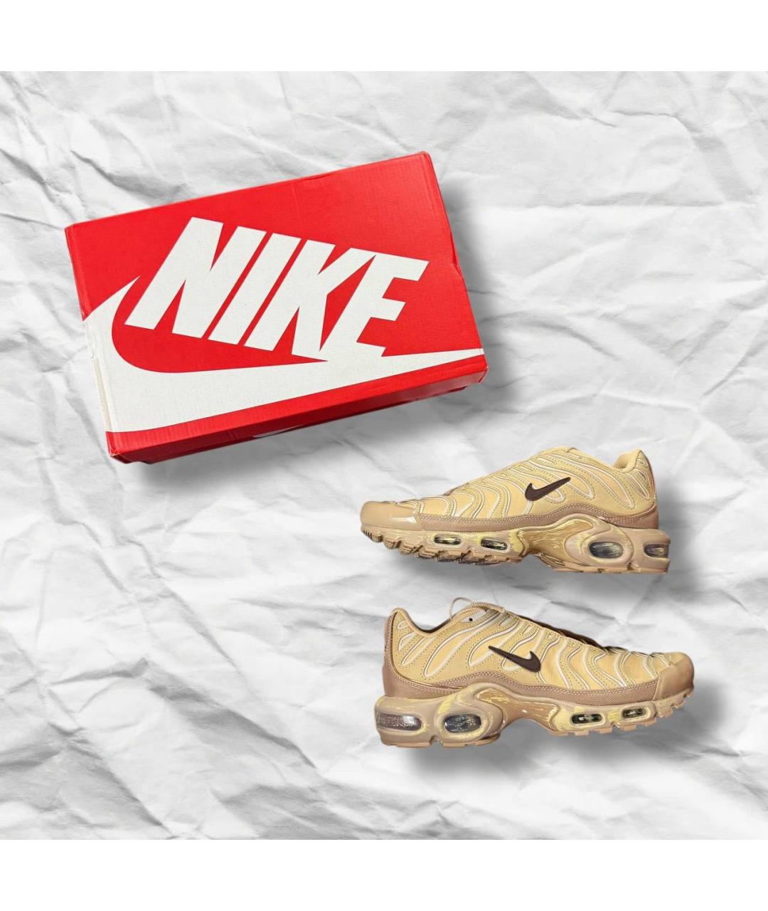 NIKE Бежевые кожаные низкие кроссовки / кеды, фото 3