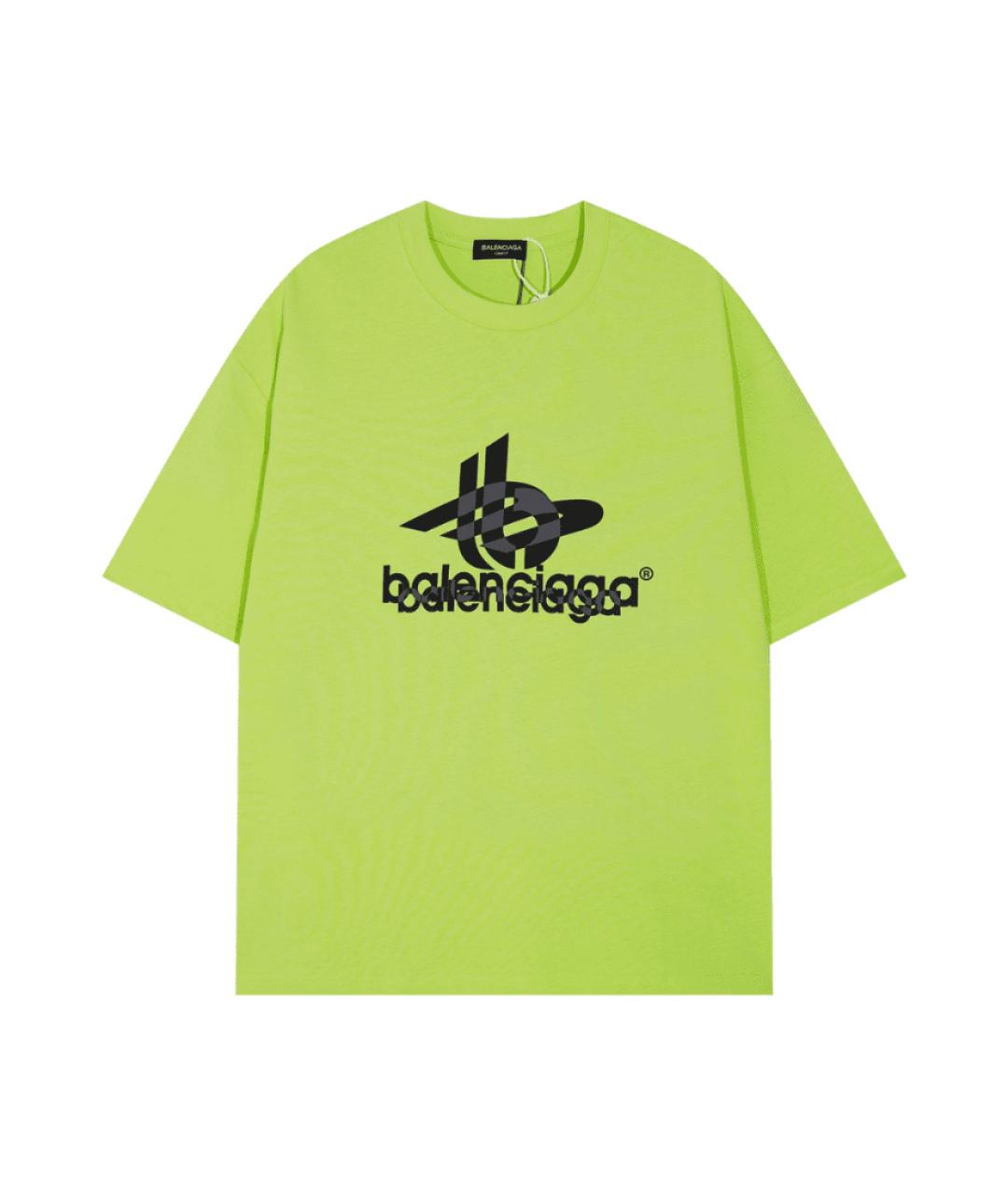 BALENCIAGA Салатовая хлопковая футболка, фото 1