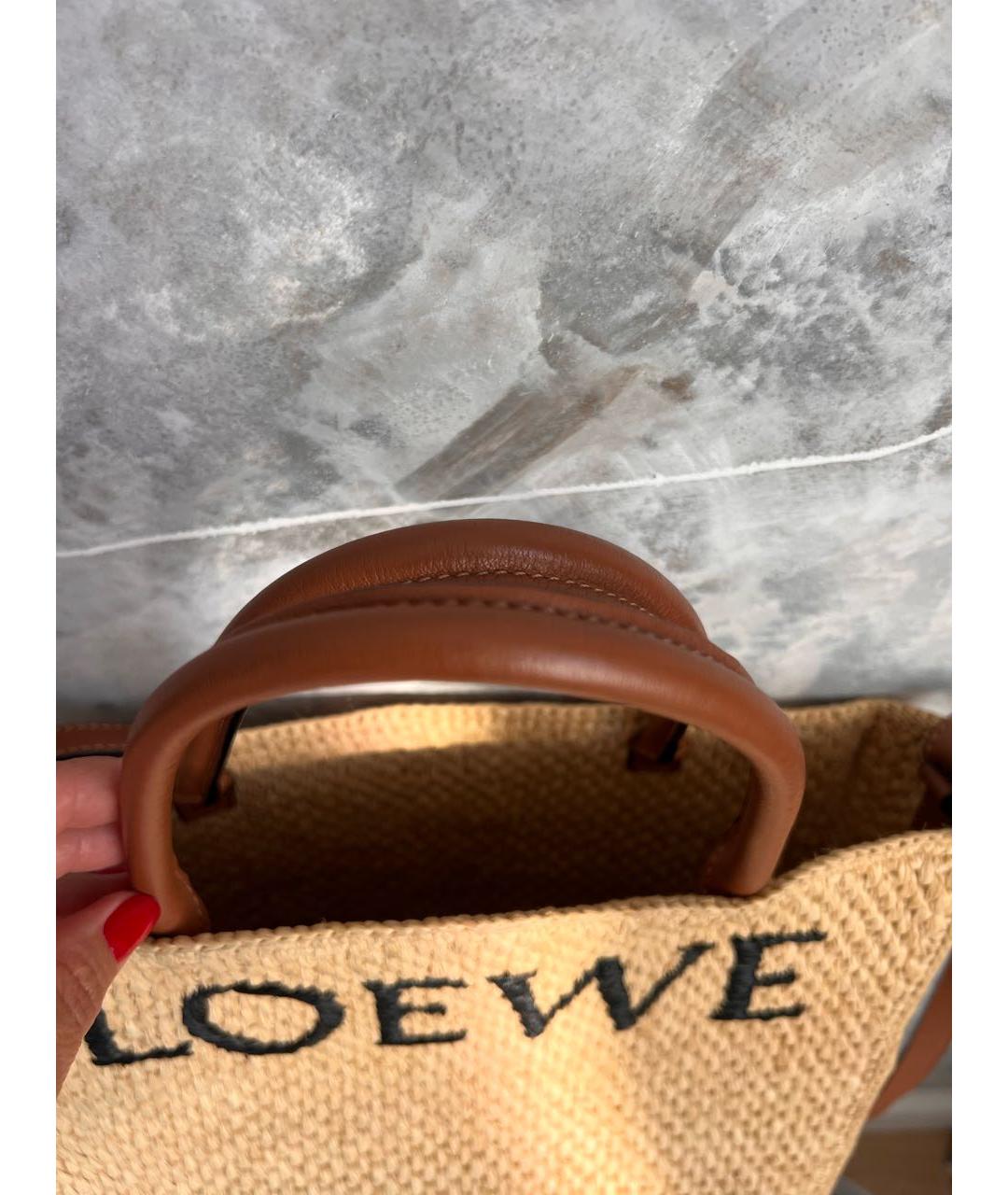 LOEWE Бежевая пелетеная пляжная сумка, фото 6