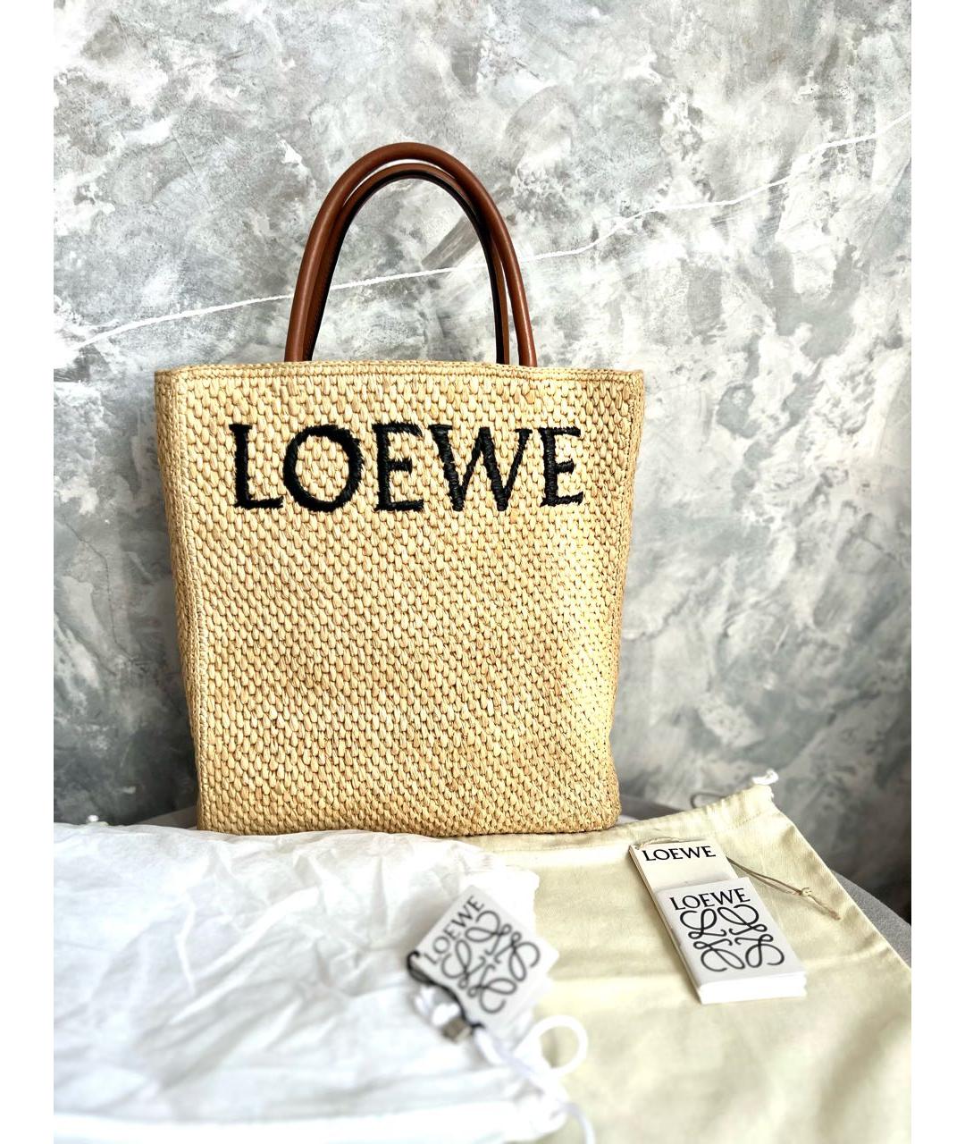 LOEWE Бежевая пелетеная пляжная сумка, фото 4