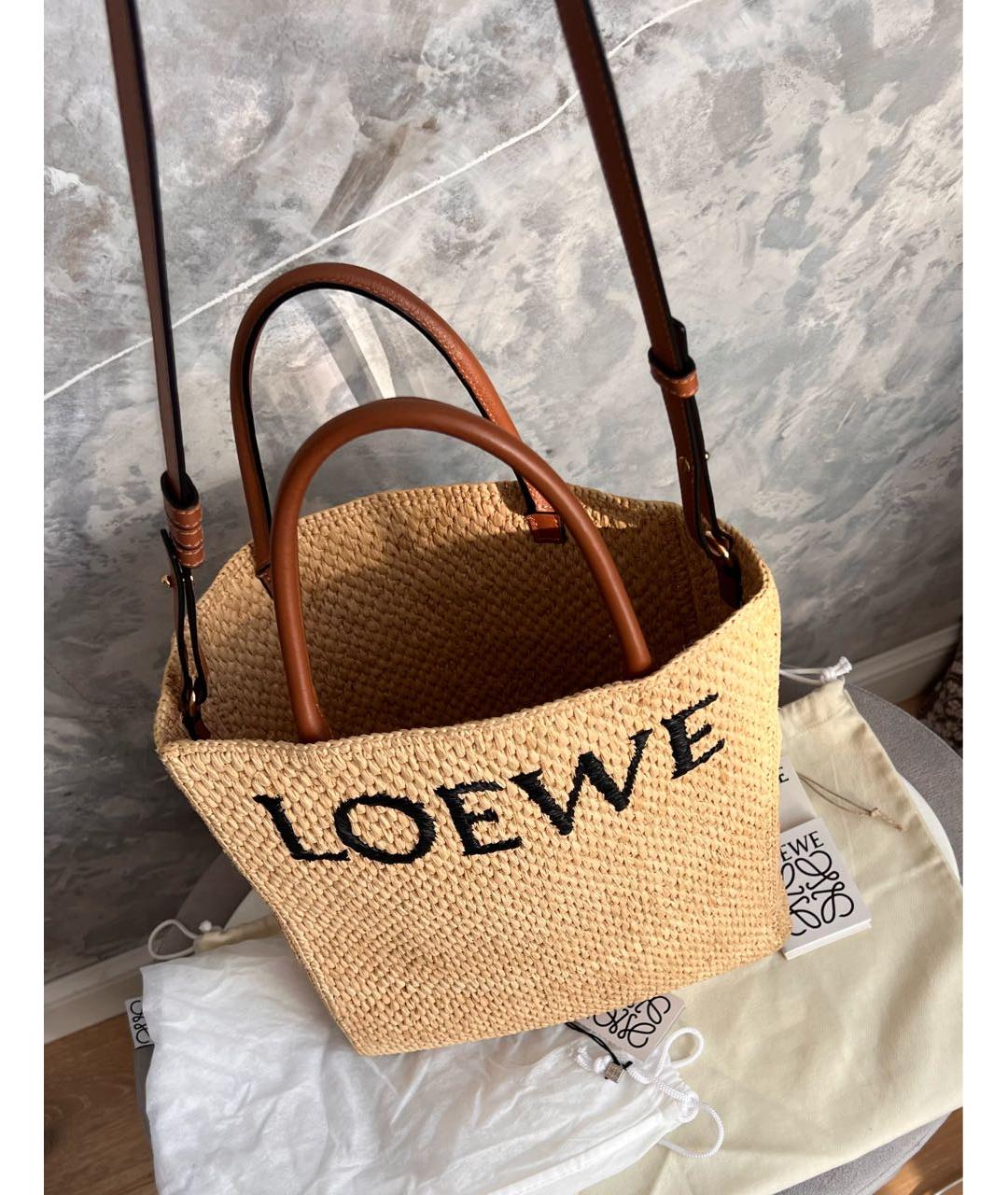 LOEWE Бежевая пелетеная пляжная сумка, фото 5