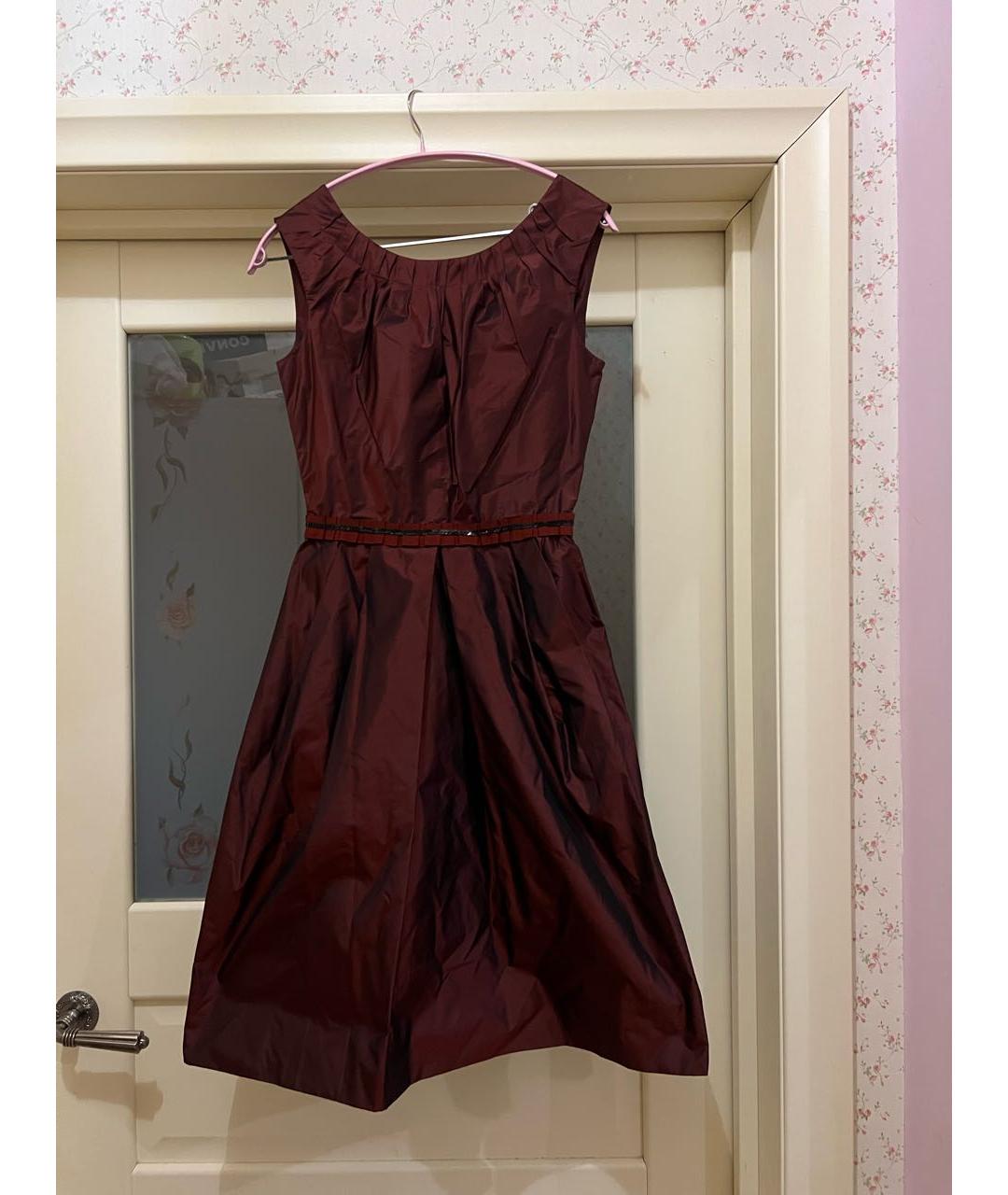 DOLCE&GABBANA Бордовое атласное коктейльное платье, фото 4