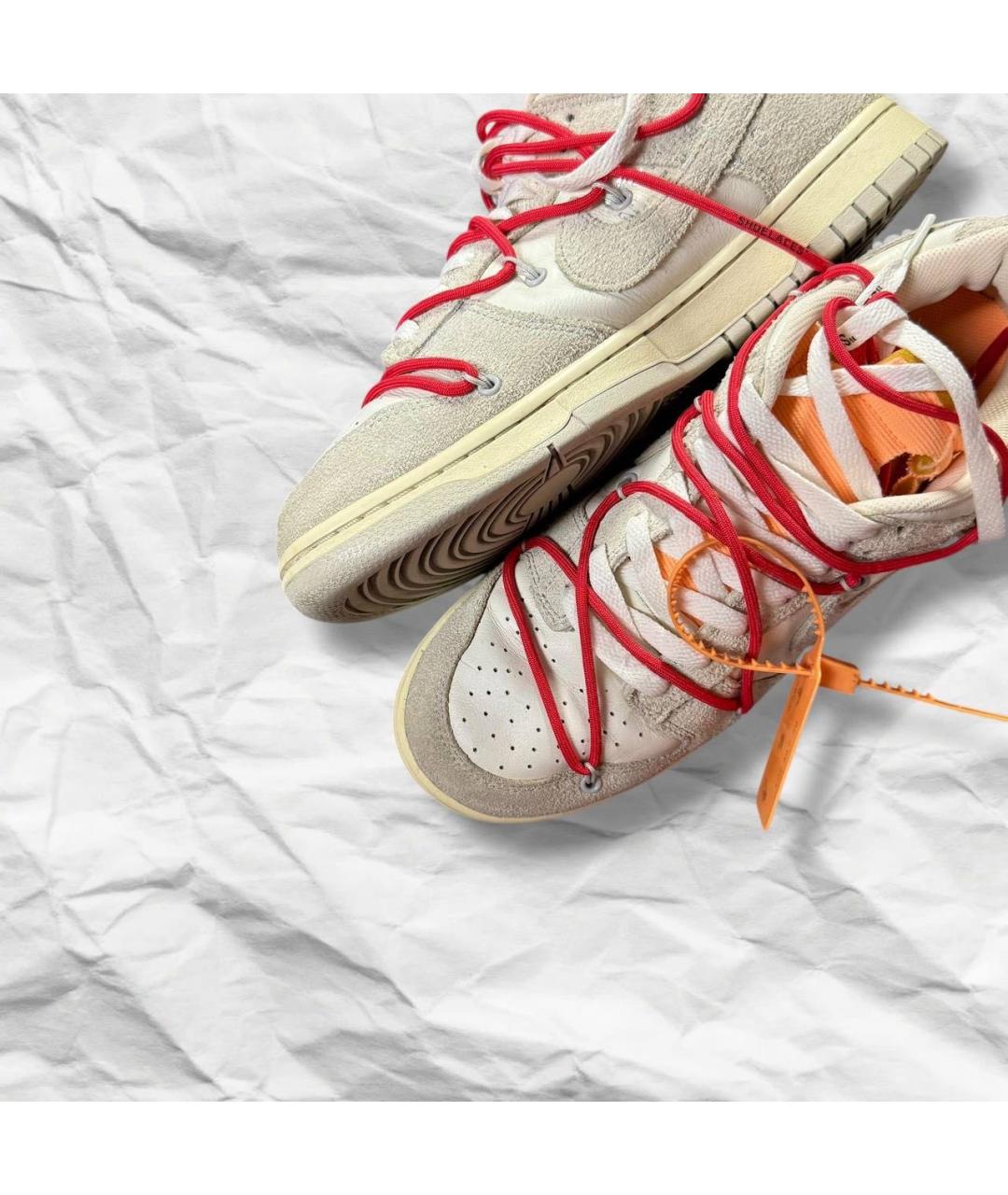 NIKE X OFF-WHITE Бежевые кожаные низкие кроссовки / кеды, фото 7