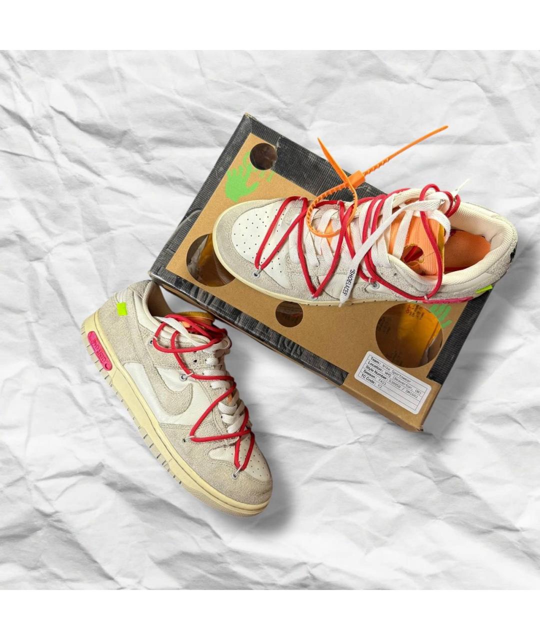 NIKE X OFF-WHITE Бежевые кожаные низкие кроссовки / кеды, фото 2