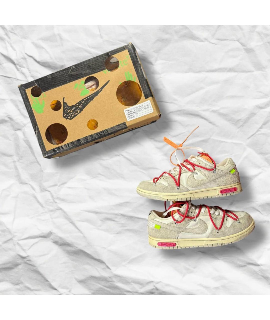 NIKE X OFF-WHITE Бежевые кожаные низкие кроссовки / кеды, фото 3