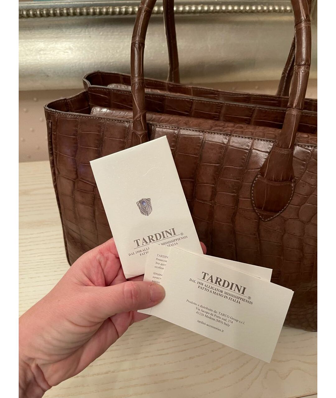 TARDINI Коричневая сумка тоут из экзотической кожи, фото 3