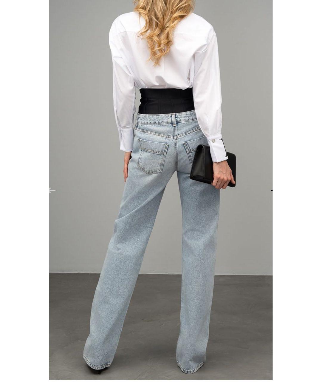 ELISABETTA FRANCHI Голубые хлопковые прямые джинсы, фото 4