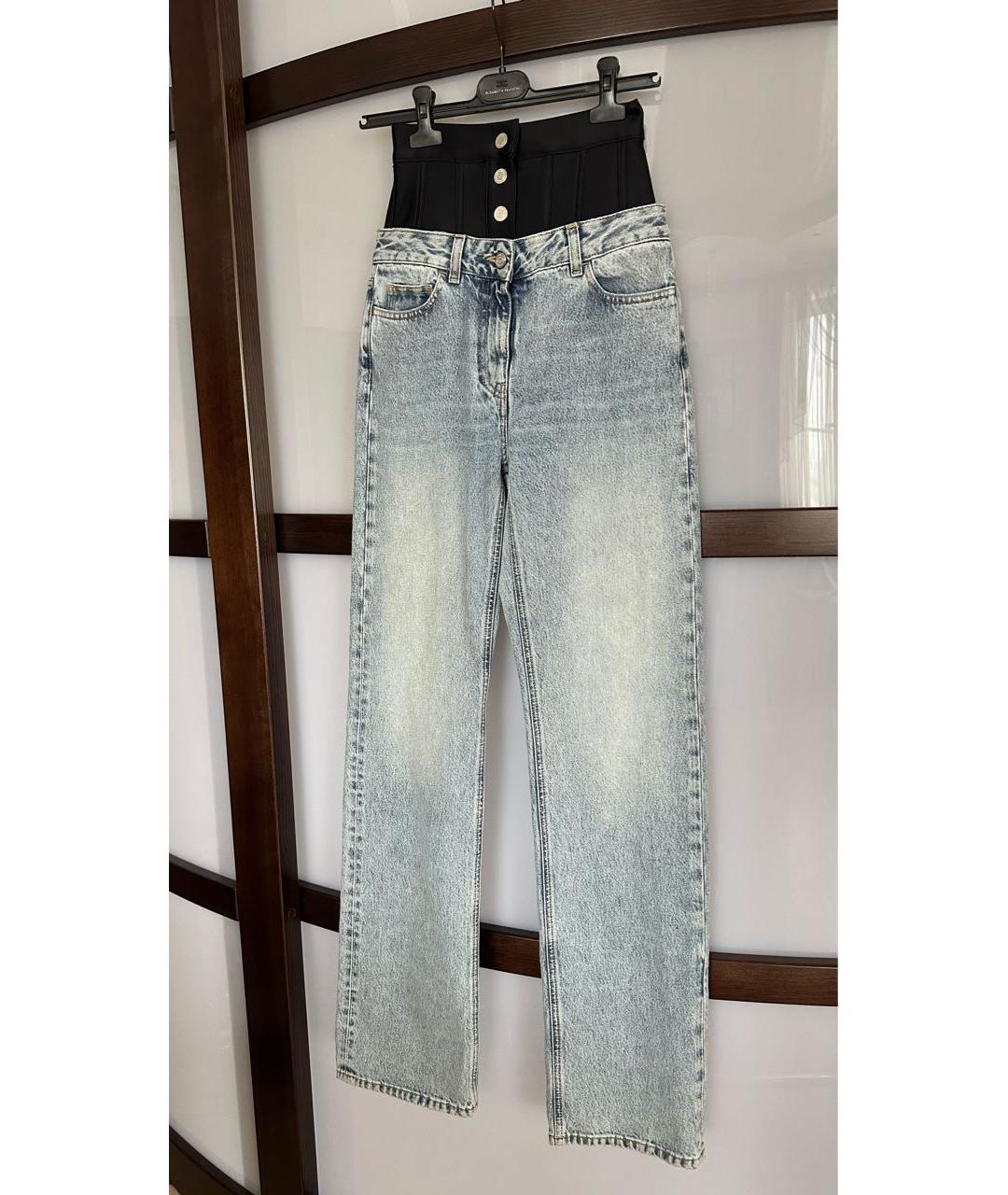 ELISABETTA FRANCHI Голубые хлопковые прямые джинсы, фото 6