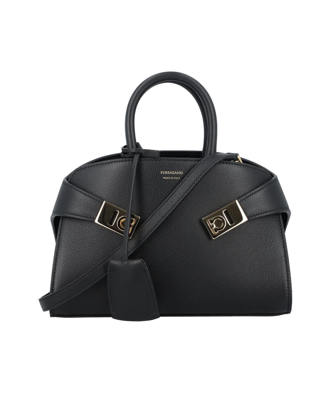 FERRAGAMO Черная кожаная сумка тоут, фото 1