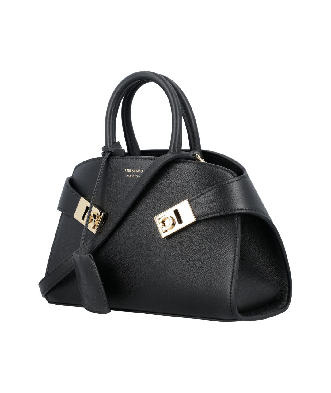 FERRAGAMO Черная кожаная сумка тоут, фото 3