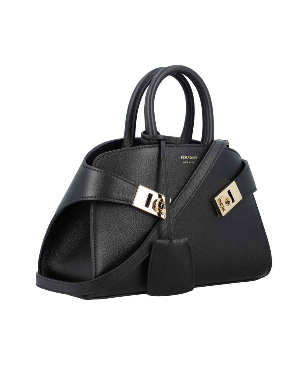 FERRAGAMO Черная кожаная сумка тоут, фото 2