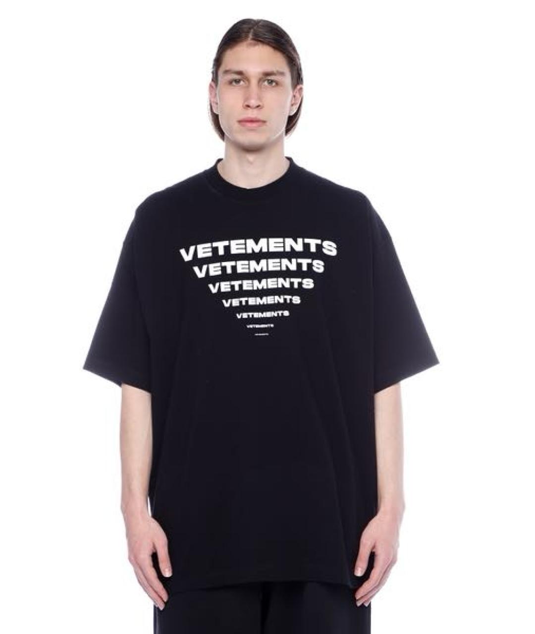 VETEMENTS Черная хлопковая футболка, фото 8