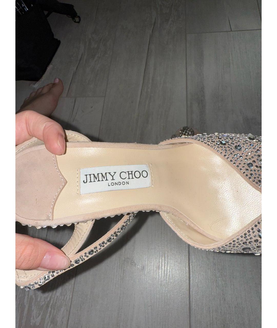 JIMMY CHOO Серебряные замшевые босоножки, фото 5