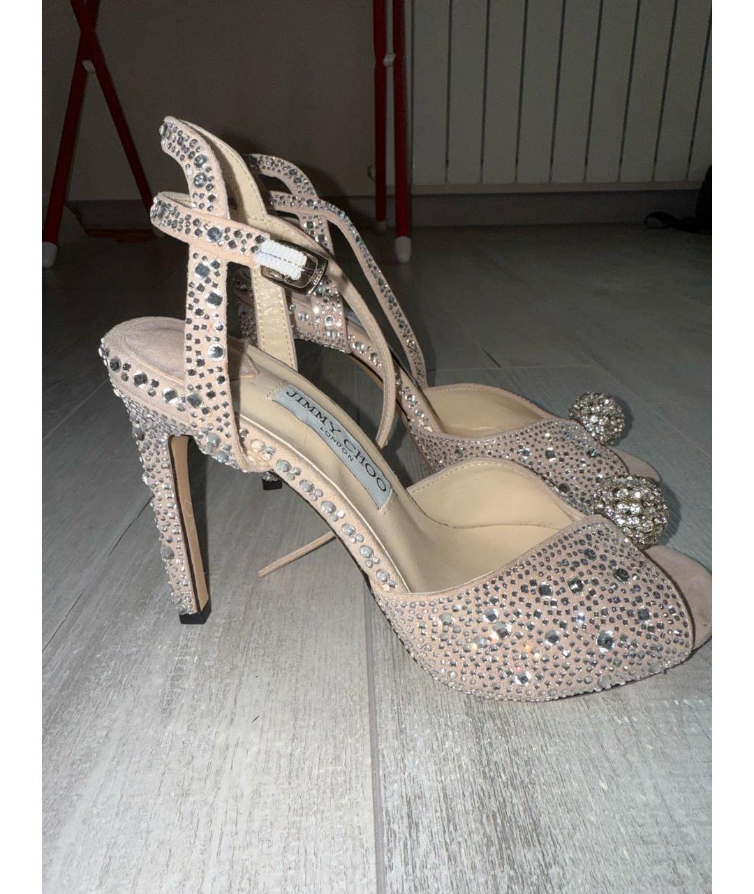 JIMMY CHOO Серебряные замшевые босоножки, фото 9