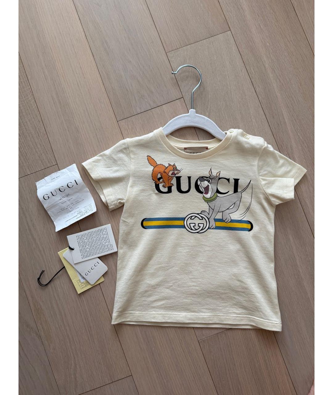 GUCCI KIDS Бежевая хлопковая детская футболка, фото 5