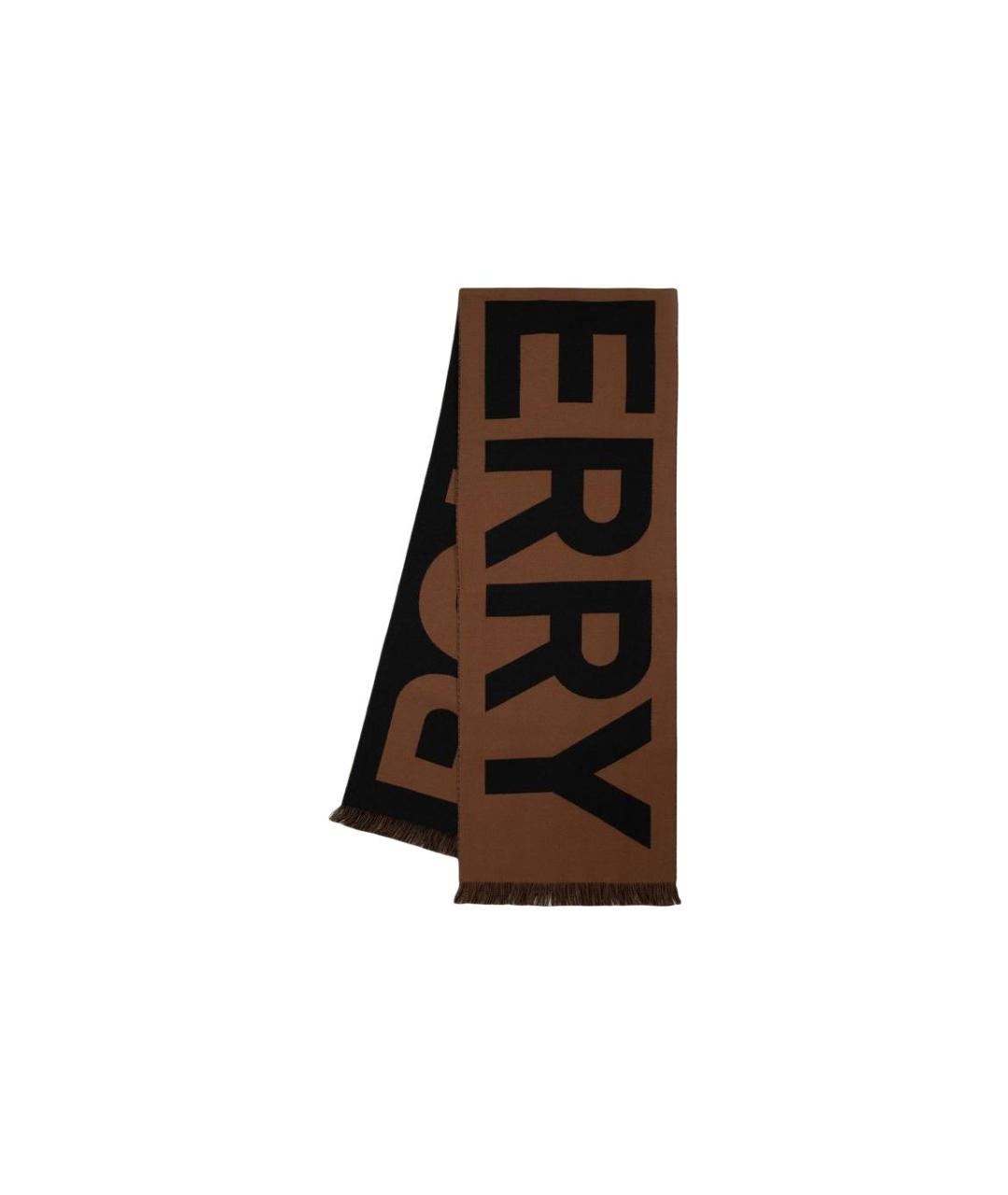 BURBERRY Коричневый шерстяной шарф, фото 2