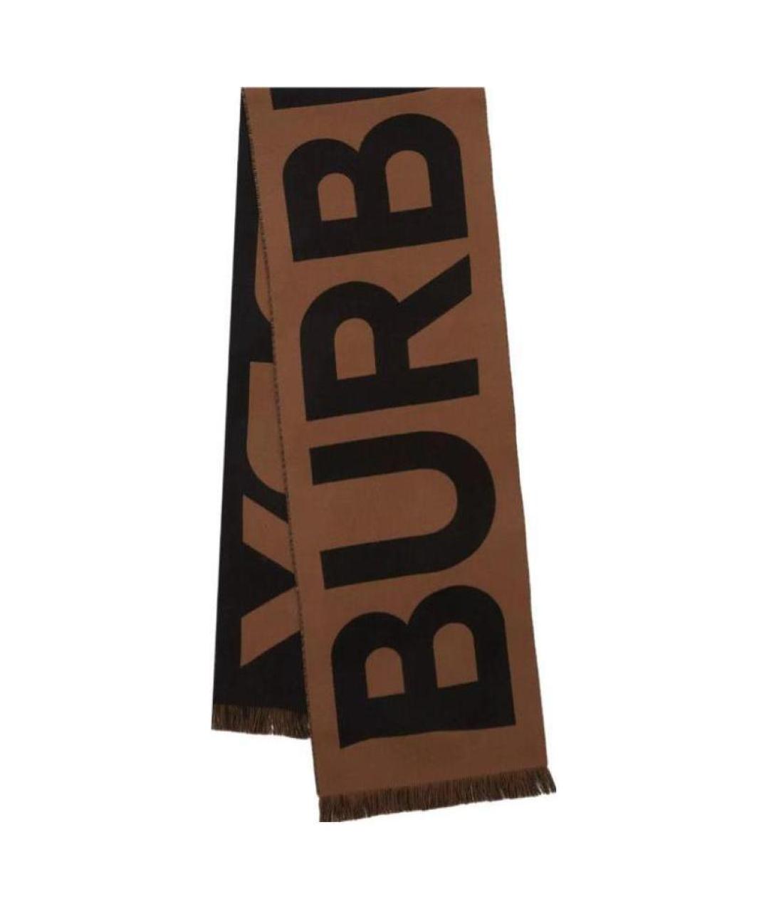 BURBERRY Коричневый шерстяной шарф, фото 3