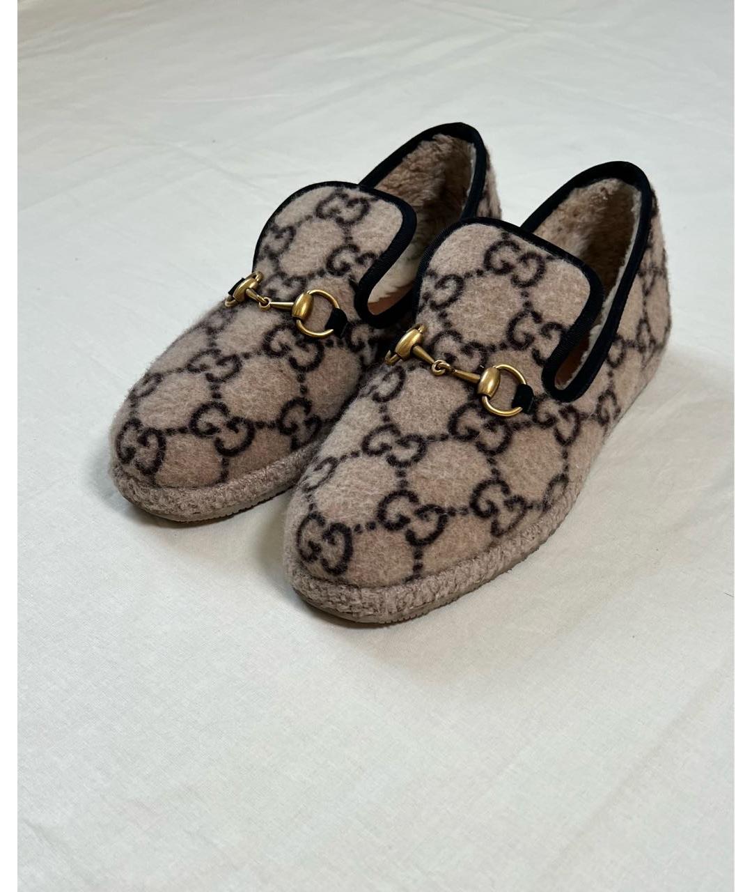 GUCCI Бежевые текстильные лоферы, фото 7