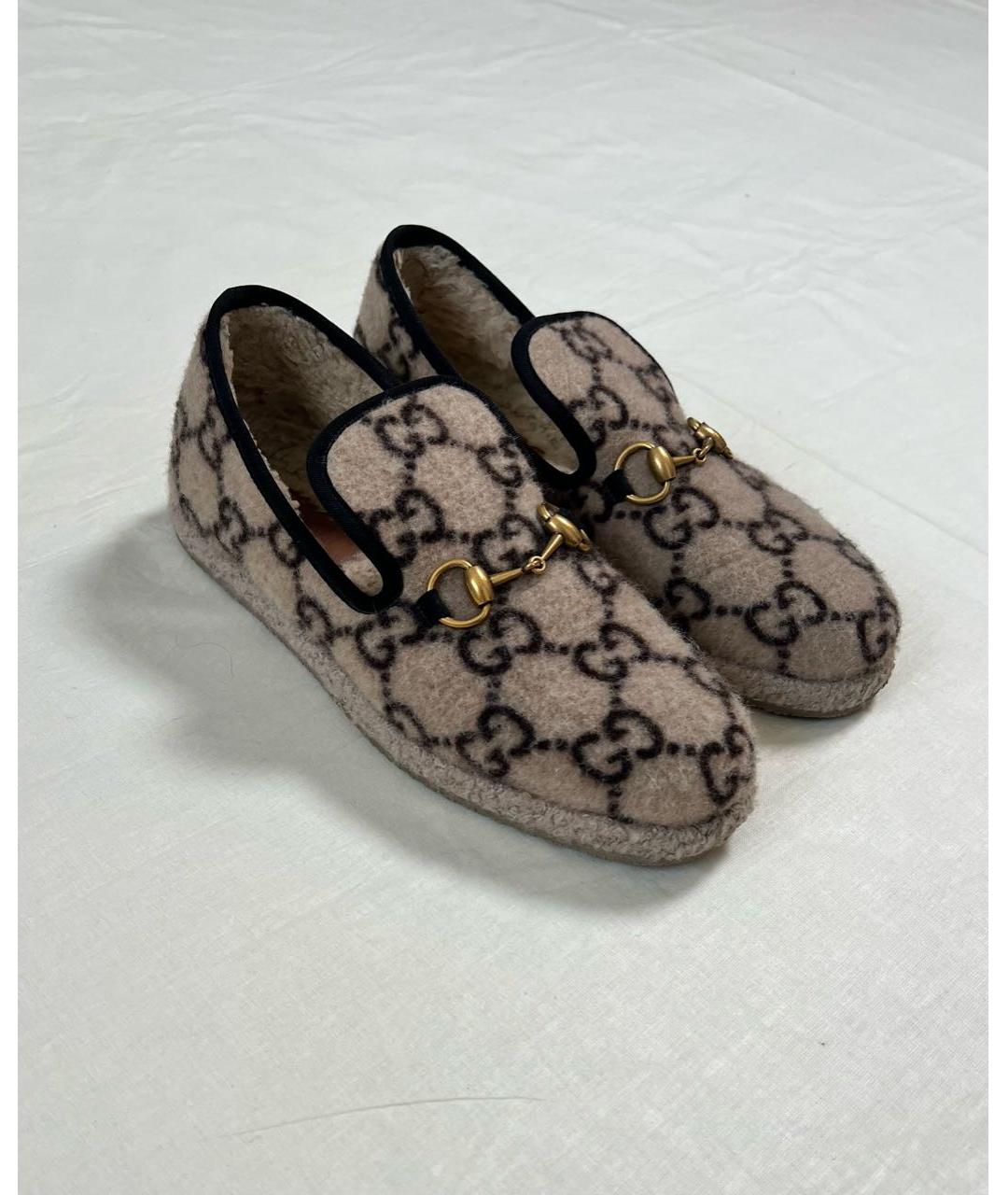 GUCCI Бежевые текстильные лоферы, фото 8